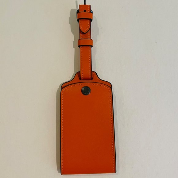 COACH LARGE LUGGAGE TAG IN LEATHER bright orange, plastic id window - Picture 1 of 16